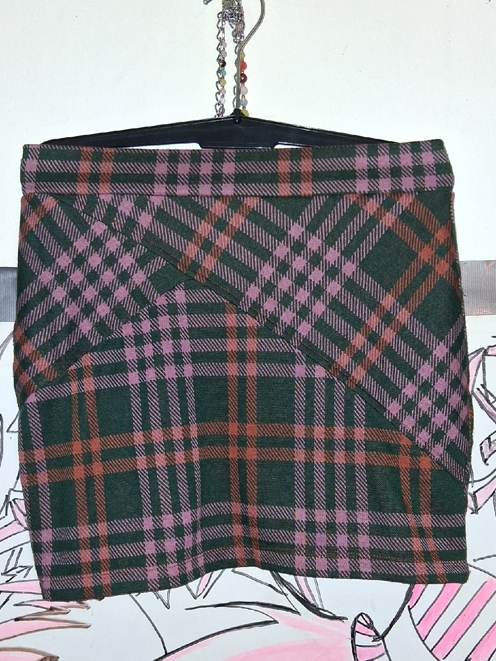Free People Pink, Green & Brown Plaid Mini Skirt